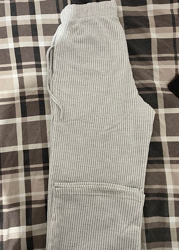 Gri Keten Pilili Kadın Pantolon Eşofman - Görsel 2