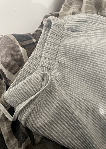 Gri Keten Pilili Kadın Pantolon Eşofman - Görsel 5