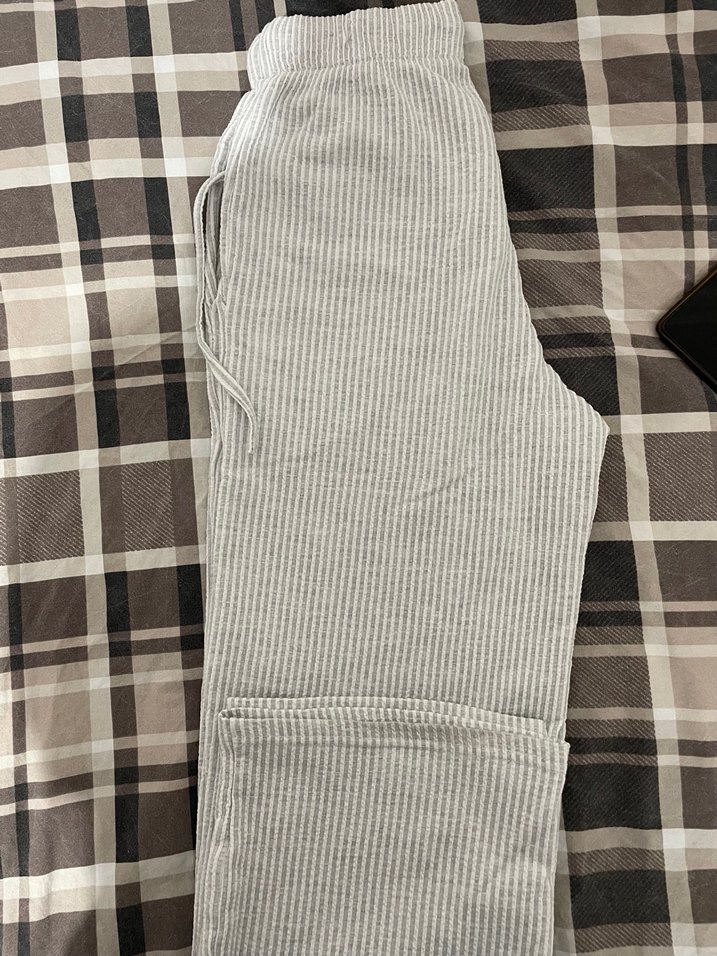 Gri Keten Pilili Kadın Pantolon Eşofman - Görsel 2