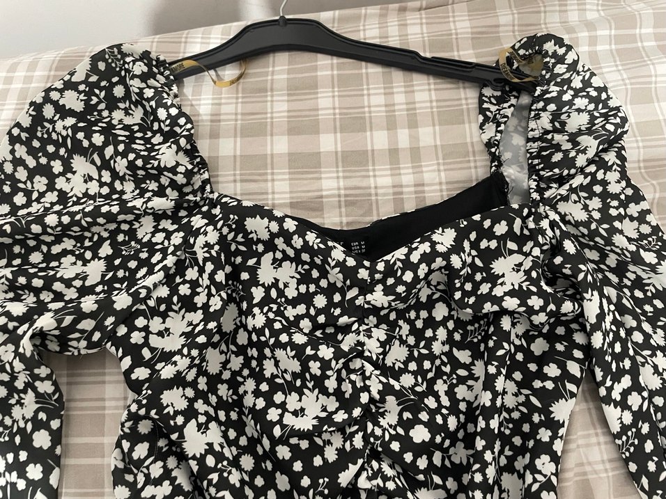 Siyah Beyaz Midi Bohem Elbise - Görsel 5