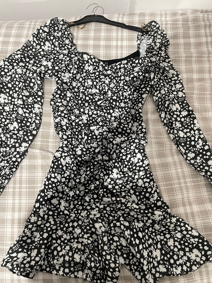 Siyah Beyaz Midi Bohem Elbise - Görsel 2