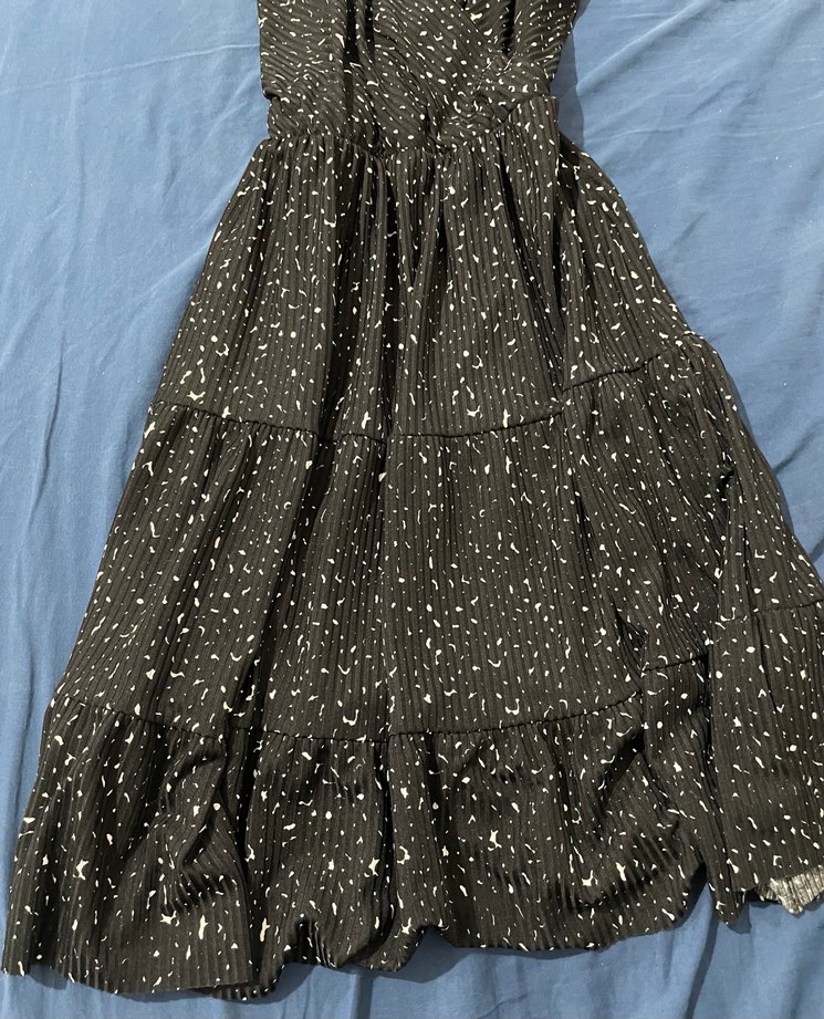 Siyah Puantiyeli Uzun Bohem Elbise - Görsel 3