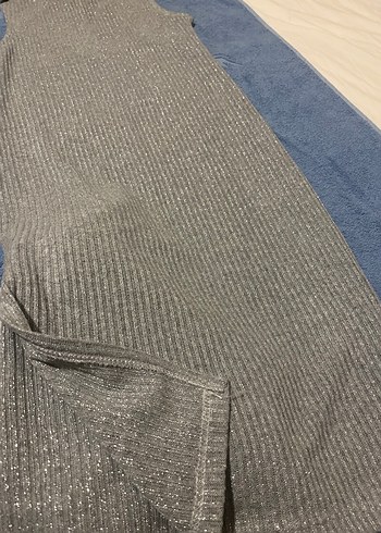 40 Beden Gri Örme Boğazlı midi kadın elbise