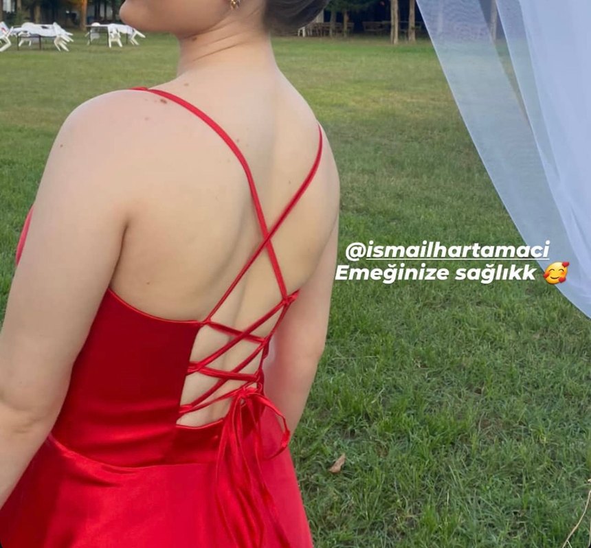 Parlak Kırmızı Uzun Abiye Elbise - Görsel 2