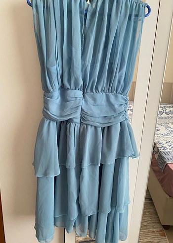 Diğer Mavi Mini Katlı Abiye Elbise