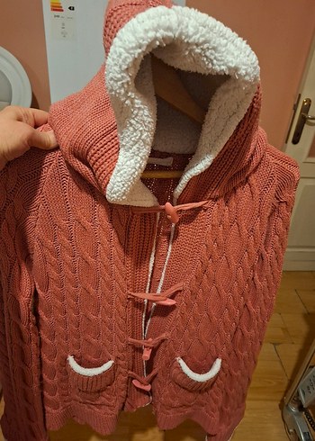 Bohem Tarz Kadın Örgü gül kurusu Hırka - Görsel 2