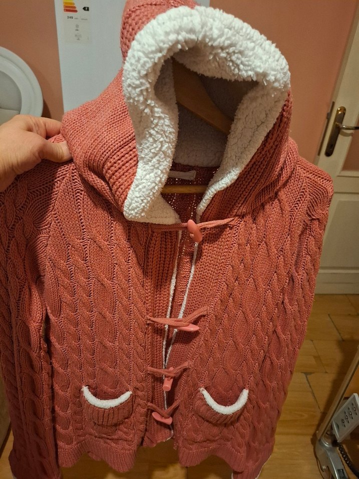 Bohem Tarz Kadın Örgü gül kurusu Hırka - Görsel 2