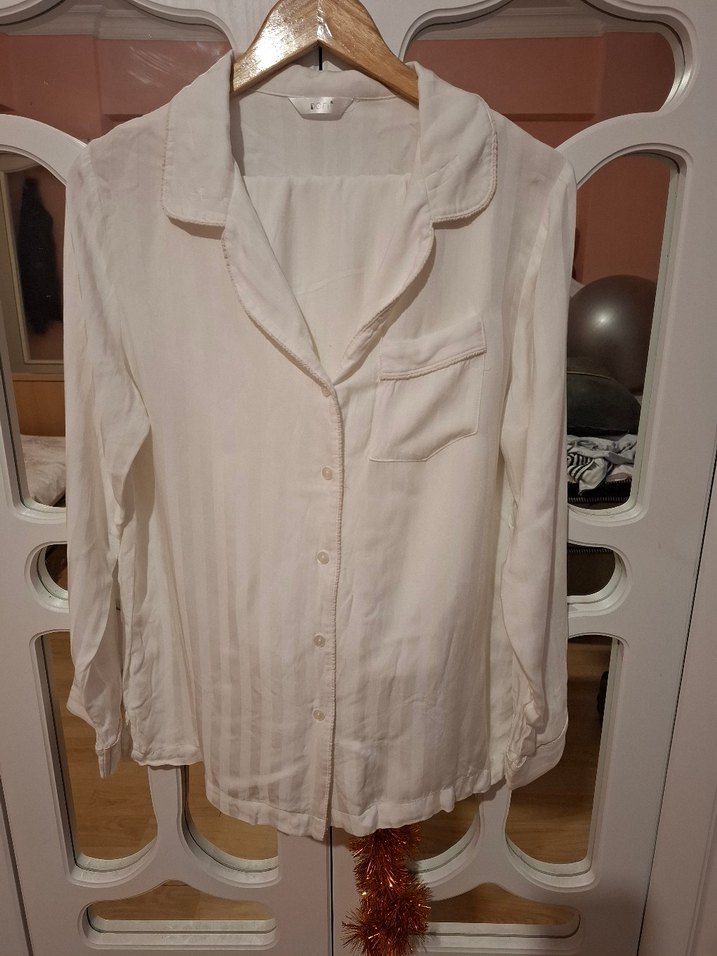 Düğmeli Beyaz pamuklu Kadın pijama takımı - Görsel 3