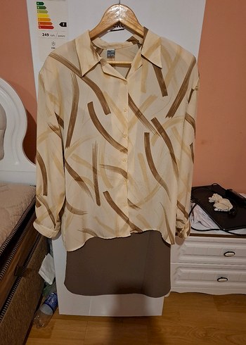 Bej Drapeli Uzun Kollu ikili takım etek Bluzu - Görsel 3