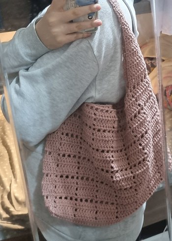 Pembe Örgü Kadın Çanta - Görsel 2