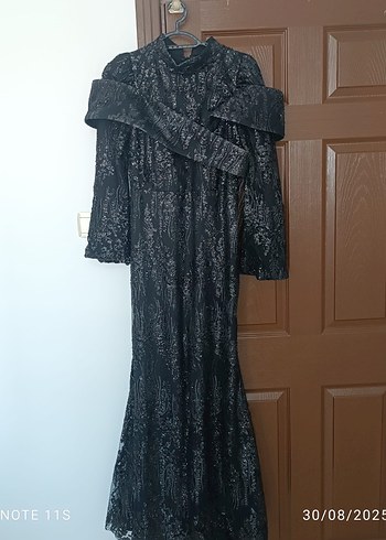 40 Beden siyah Renk Uzun Kollu Siyah Gotik Drape Detaylı Abiye Elbise