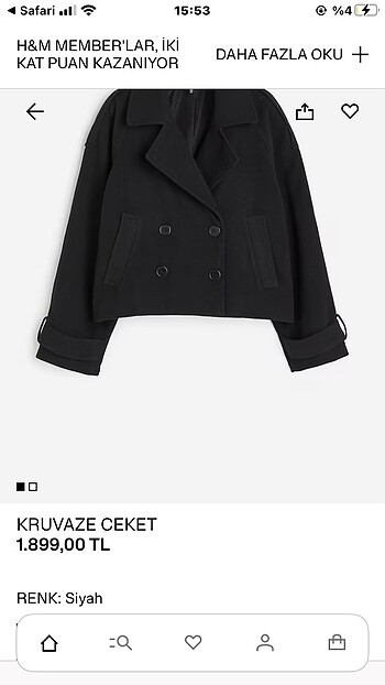 H&M Siyah Kısa Kaban