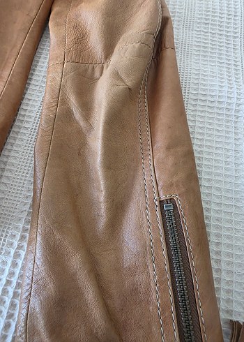 Bej Kadın Deri Biker Ceket - Görsel 10