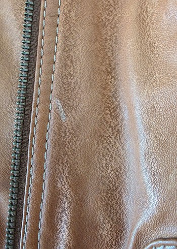 Bej Kadın Deri Biker Ceket - Görsel 9