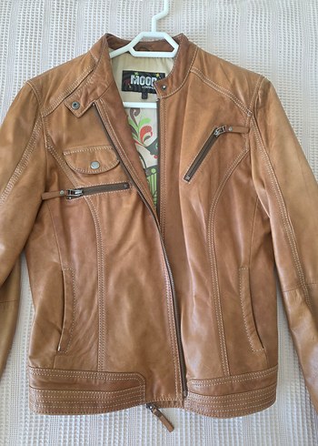 Bej Kadın Deri Biker Ceket - Görsel 5