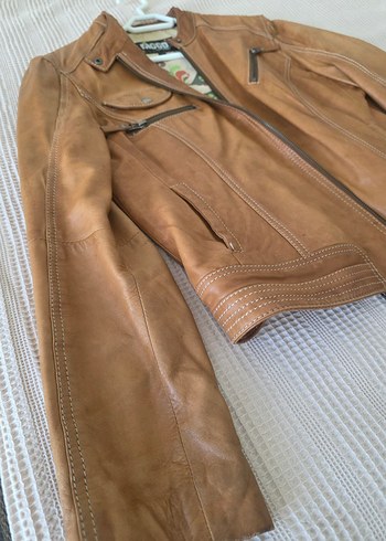 Bej Kadın Deri Biker Ceket - Görsel 6