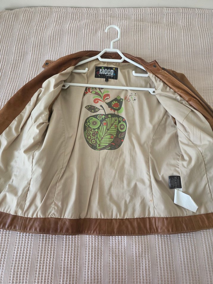 Bej Kadın Deri Biker Ceket - Görsel 3