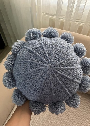 Bohem Mavi Ponponlu Yuvarlak Kırlent - Görsel 2