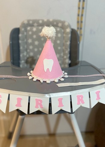 ilk diş çıktı Parti Şapkası ve flama - Görsel 2