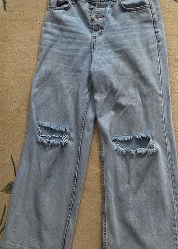 m Beden mavi Renk Düğmeli Mavi Geniş Kesim Kadın Kot Pantolon