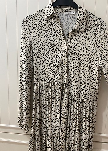 Defacto Uzun Kollu Gri Leopar Desenli Mini Elbise