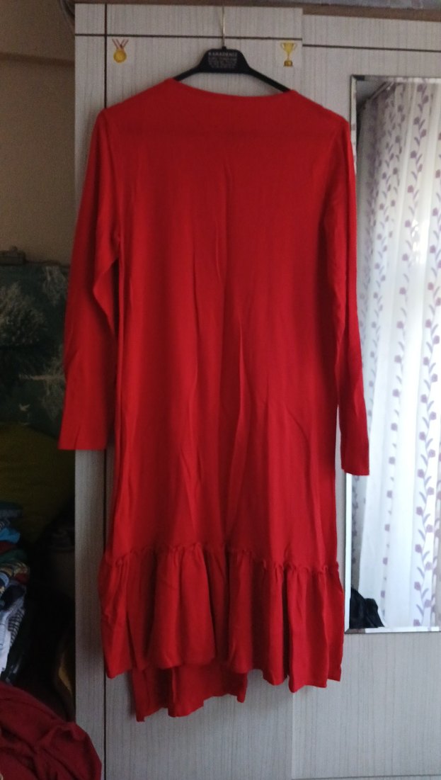 Kırmızı Uzun Kollu Hamile Tunik - Görsel 2