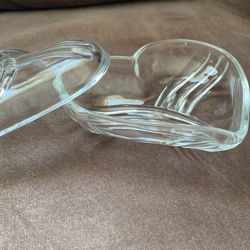 Vintage Kalp Şekilli Cam Tabak - Görsel 3