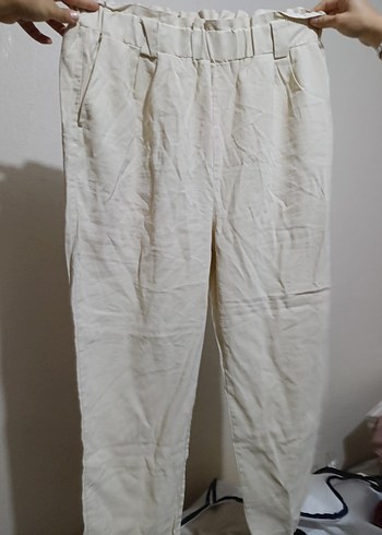 Kadın krem rengi kemerli pantolon 44 beden - Görsel 3