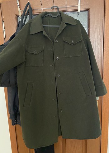 Erkek Khaki Midi Düğmeli Streetwear Kaban