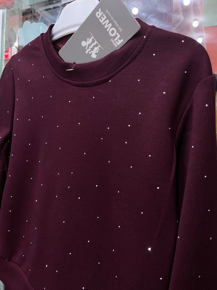 Bordo Kız Çocuk taşlı ikili takım - Görsel 3