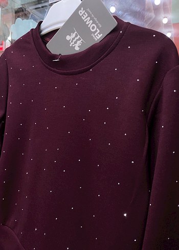 Bordo Kız Çocuk Taşlı ikili takım - Görsel 3