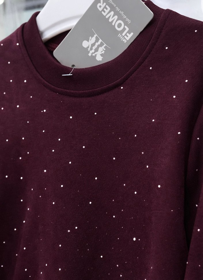 Bordo Kız Çocuk Taşlı ikili takım - Görsel 2