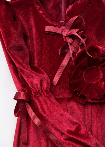 Bordo Kadife Kız Çocuk Elbise - Görsel 2