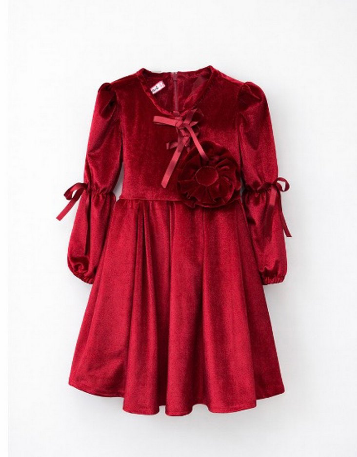 Bordo Kadife Kız Çocuk Elbise - Görsel 3