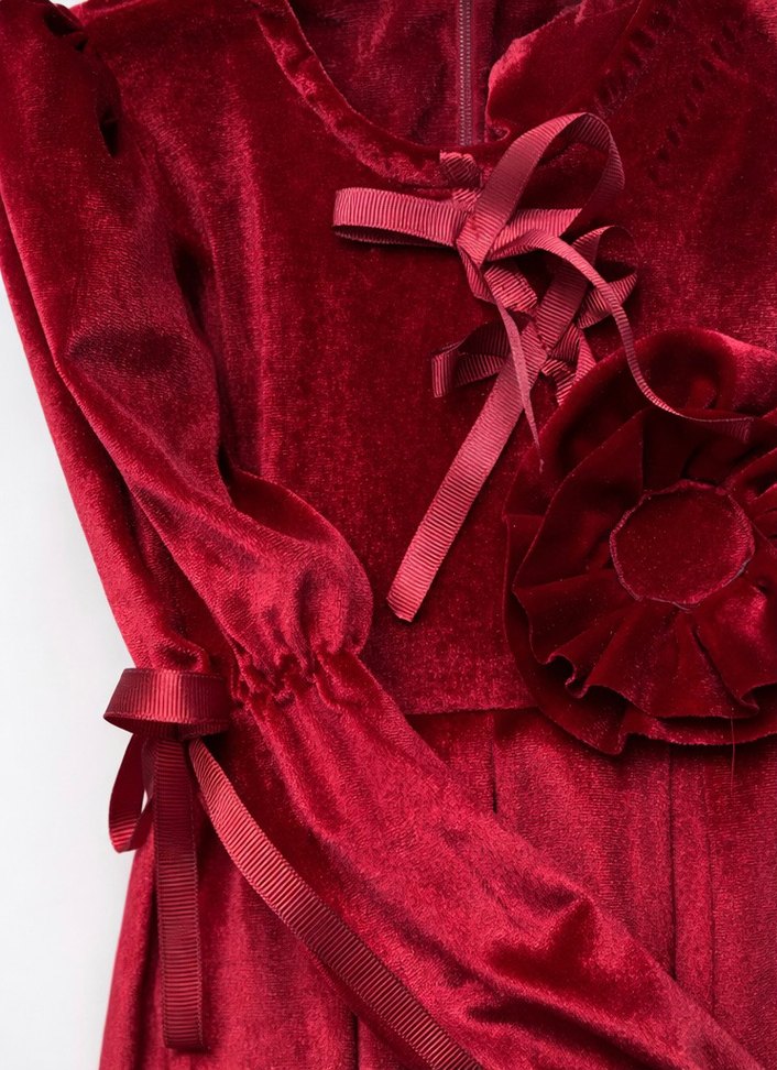 Bordo Kadife Kız Çocuk Elbise - Görsel 2