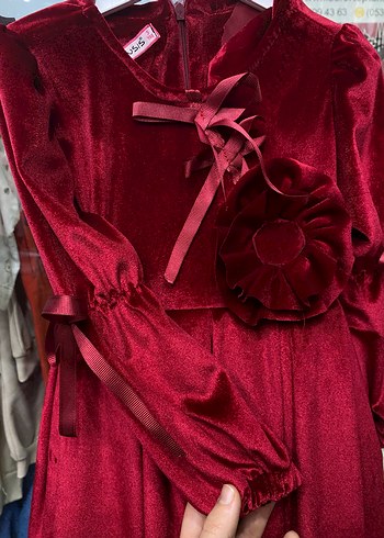 Bordo Kadife Kız Çocuk Elbise - Görsel 4