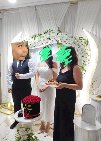 m Beden Taş Detaylı Straplez Uzun Beyaz Nişan&Nikah Elbisesi