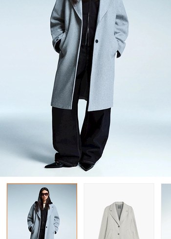 bershka Gri Düğmeli Uzun Kışlık Kaban - Görsel 2