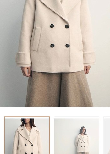 Bej Düğmeli Midi Kadın Yün Kaban - Görsel 2