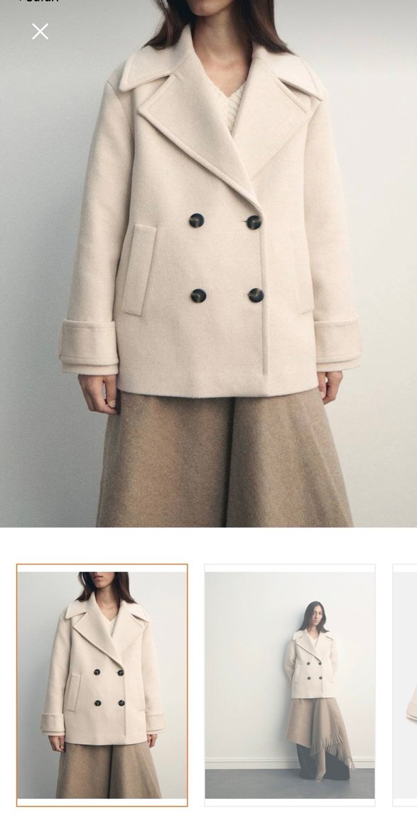 Bej Düğmeli Midi Kadın Yün Kaban - Görsel 2