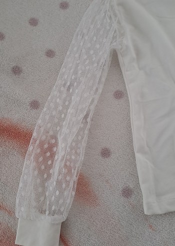 Kız Çocuk Beyaz Uzun Kollu Dantel Detaylı Tişört - Görsel 2