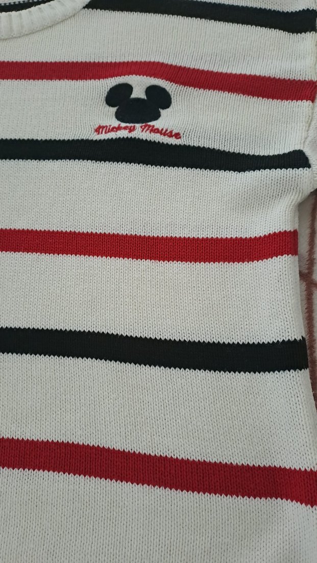 Uzun Kollu Nakışlı Çizgili Triko Kazak - Görsel 2