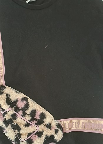 Kız Siyah Baskılı Kemerli Sweatshirt - Görsel 5