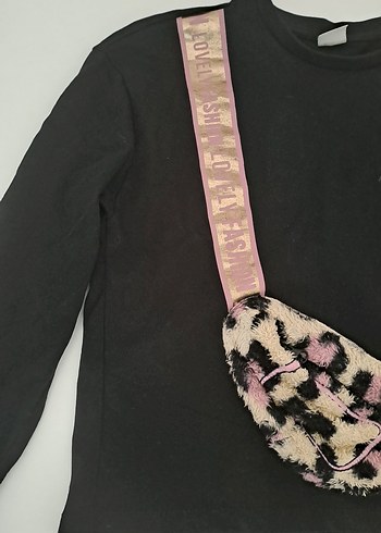 Kız Siyah Baskılı Kemerli Sweatshirt - Görsel 3