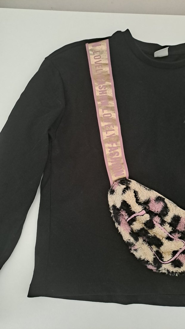 Kız Siyah Baskılı Kemerli Sweatshirt - Görsel 3