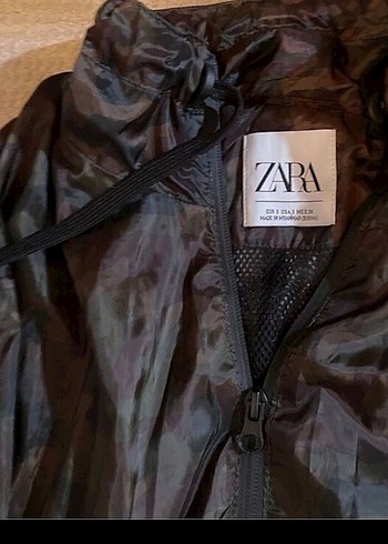 s Beden Kahverengi Kamuflaj Desenli Uzun Kadın Yağmurluk rüzgarlik zara