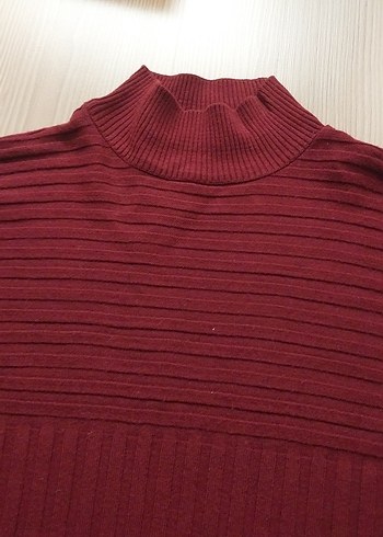 Burgundy Boğazlı, Uzun Kollu Kadın Triko Kazak - Görsel 3