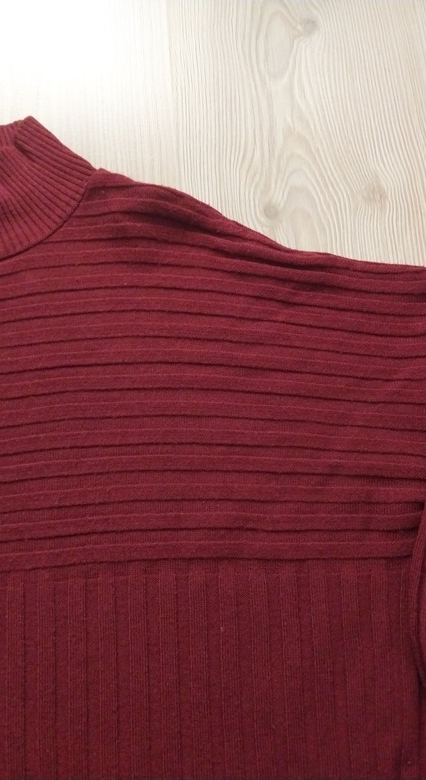 Burgundy Boğazlı, Uzun Kollu Kadın Triko Kazak - Görsel 2