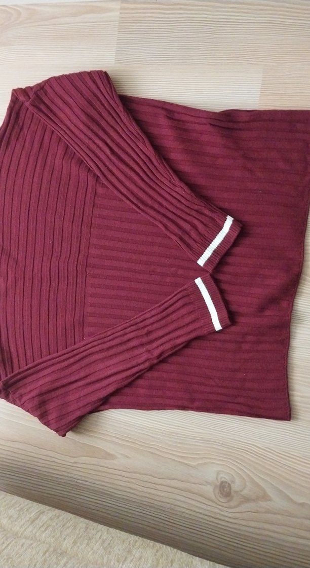 Burgundy Boğazlı, Uzun Kollu Kadın Triko Kazak - Görsel 5