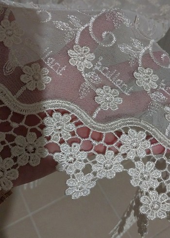 krem desenli tül perde - Görsel 4